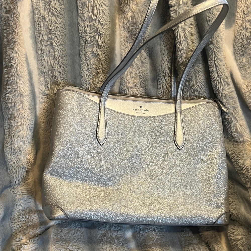 kate spade Silver Glitter Tote with Dual Shoulder Straps
